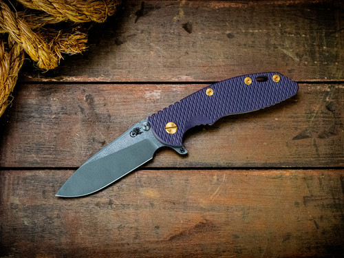 Assembly Special-XM-18 3.5"-20CV-Slicer-Hollow Ground-Two Tone Blade-Battle Green-Purple G10-Brass Hardware-Scale Side