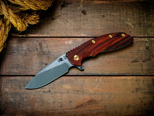Assembly Special-XM-18 3.5"-20CV-Slicer-Hollow Ground-Two Tone Blade-Battle Green-Cocobolo-Brass Hardware/Titanium Battle Bronze Standoffs-Scale Side