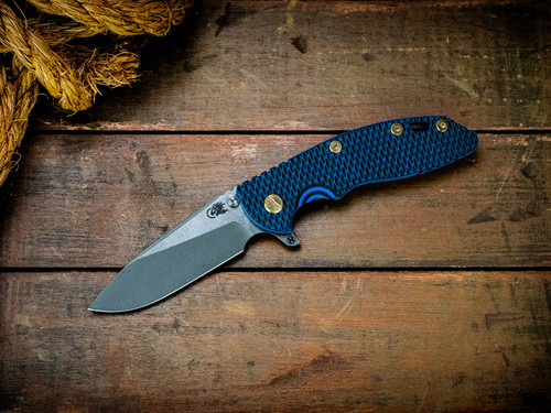 Assembly Special-XM-18 3.5"-20CV-Slicer-Hollow Ground-Two Tone Blade-Battle Blue-Black/Black G10-Brass Hardware-Scale Side