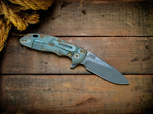 Assembly special-XM-18 3.5"-20CV-Slicer-Hollow Ground-Two Tone Blade-Special Battle Finish-Smooth OD Green Micarta-Battle Bronze Titanium Hardware-Lockside