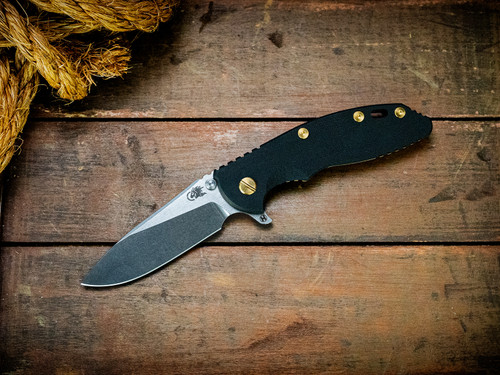 XM-18 3.5"-20CV-Slicer-Hollow Ground-Two Tone Blade-Stonewash Bronze-Smooth Black G10-Brass Hardware-Scale Side