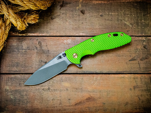 Assembly Special-XM-18 3.5"-20CV-Slicer-Hollow Ground-Two Tone Blade-Battle Purple-Lime Green G10-Brass Hardware/Titanium Standoffs-Scale Side