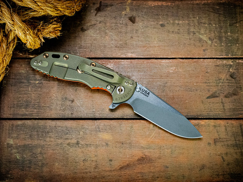 Assembly Special-XM-18 3.5"-20CV-Slicer-Hollow Ground-Two Tone Blade-Battle Green-Smooth Orange G10-Bronze Titanium/Aluminum Eklipse Hardware-Lockside