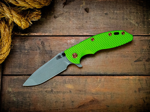 Assembly Special-XM-18 3.5"-20CV-Spanto-Battle Green-Lime Green G10-Copper Hardware-Scale Side