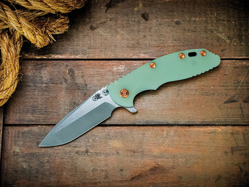 Assembly Special-XM-18 3.5"-20CV-Spanto-Two Tone Blade-Light Battle Blue-Smooth Translucent Green G10-Copper Hardware-Scale Side