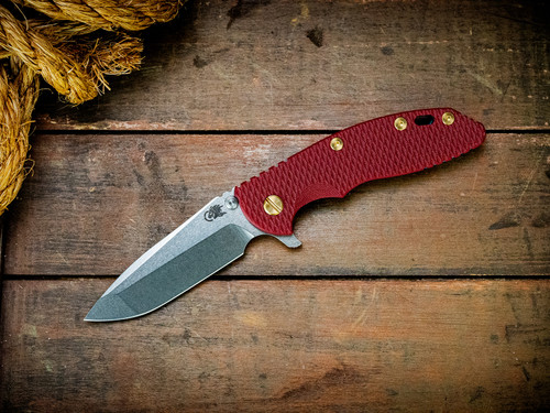 Assembly Special-XM-18 3.5"-20CV-Spanto-Two Tone Blade-Stonewash Blue-Red G10-Brass Hardware-Scale Side