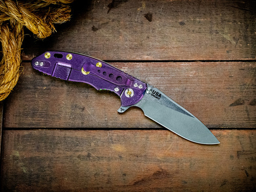 Assembly Special-XM-18 3.5"-20CV-Slicer-Hollow Ground-Working Finish Two Tone Blade-Stonewash Purple-Lime Green G10-Brass Hardware-Lockside