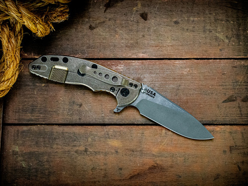 XM-18 3.5"-20CV-Slicer-Hollow Ground-Working Finish Two Tone Blade-Stonewash Bronze Special Finish-FDE G10-Black Nitride Hardware