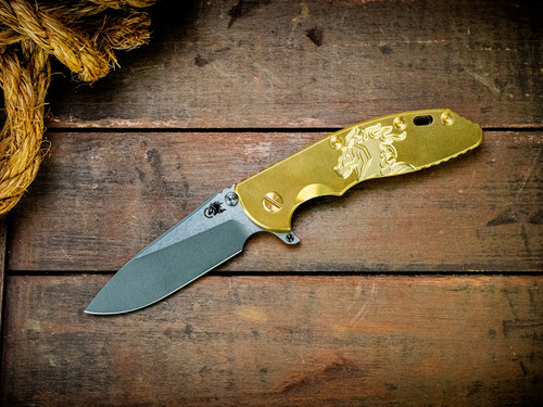 Assembly Special-XM-18 3.5"-20CV-Slicer-Hollow Ground-Working Finish Two Tone Blade-Stonewash Green/Gold-Brass Milled Horsehead/Brass Hardware-Scale Side