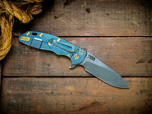 Assembly Special-XM-18 3.5"-20CV-Slicer-Hollow Ground-Working Finish Two Tone-Stonewash Blue/Purple-Lime Green G10-Brass Hardware-Lockside