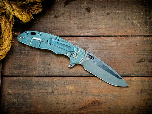 Assembly special-XM-18 3.5"-20CV-Spanto-Working Finish Two Tone Blade-Stonewash Light Blue-Smooth Translucent Green G10-Blue Titanium Eklipse Hardware-Lockside