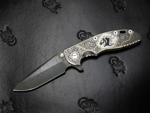 XM-18 3.5" Artistry Series - Gold Engraved - Nichols Stainless Ladder Damascus - Scale Side
