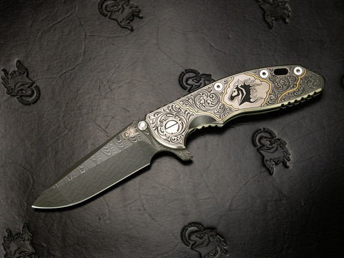 XM-18 3.5" Artistry Series - Gold Engraved - Nichols Stainless Ladder Damascus -Scale Side