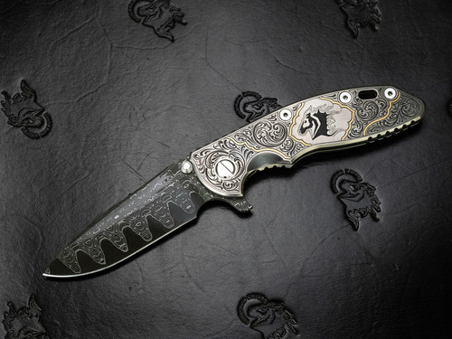 XM-18 3.5" Artistry Series - Gold Engraved - Vegas Forge Reptilian Stainless Steel San Mai Damascus - Scale Side