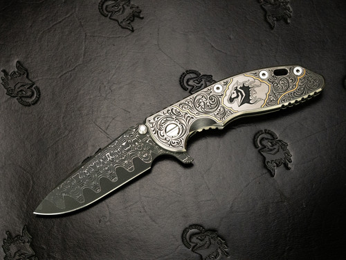 XM-18 3.5" Artistry Series - Gold Engraved - Vegas Forge Reptilian Stainless Steel San Mai Damascus - Scale Side