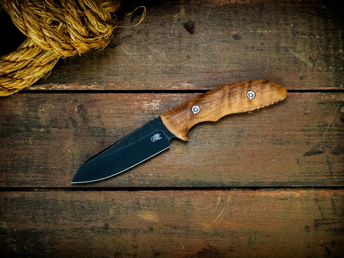 The Flashpoint-Sheepsfoot-Magnacut-Battle Black-Curly White Oak-Wood Handle-Scale Side