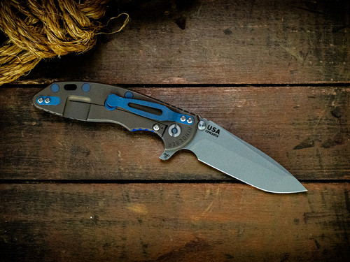 XM-18 3.5"-20CV-Spanto-Battle Bronze-Blue G10-Battle Blue Titanium Hardware-Lockside