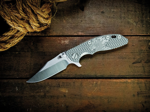 XM-18 3.0" Two Toned Bowie-20CV-Satin Bevel-Bead Blast Full Titanium-Milled Horsehead-Scale Side