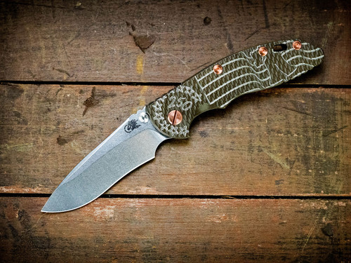 XM-18 3.5" Recurve-Non Flipper-Magnacut-Liberty Bell Textured Battle Bronze-Copper Hardware_Scale Side