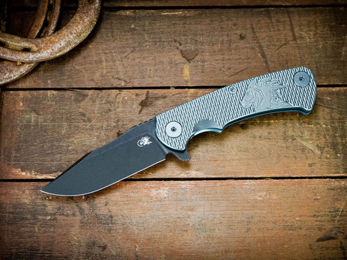 Project X-Clip Point-Magnacut-Battle Black Blade-Light Stonewash Blue Horsehead Scale-Titanium Hardware-Scale Side