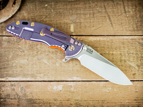 XM-18 3.5"-20CV-Slicer Two Tone-Bead Blast Purple-Orange/Black G10-Brass/Orange Aluminum-Lockside