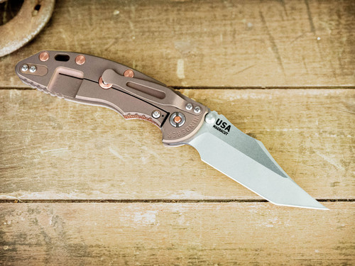 XM-18 3.5"-Magnacut-Aggressor Non Flipper Two Tone-Special Battle Finish-Textured Natural Micarta-Copper Hardware-Lockside
