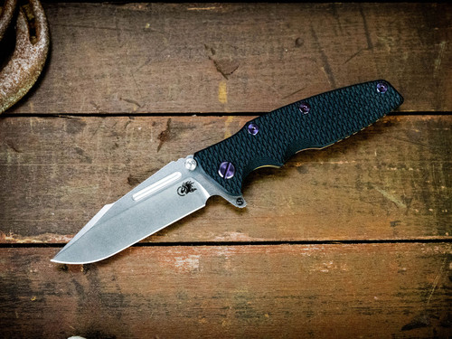 Eklipse 3.5" Skinny Fullered Harpoon Spearpoint-Magnacut-Stonewash Rose Gold-Black G10-Titanium Hardware/Thumbstud-Scale Side