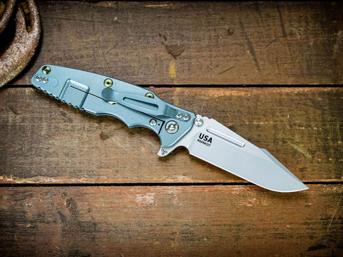 Eklipse 3.5" Skinny Fullered Harpoon Spearpoint-Magnacut-Bead Blast Blue-Translucent Green G10-Titanium Hardware-Lockside
