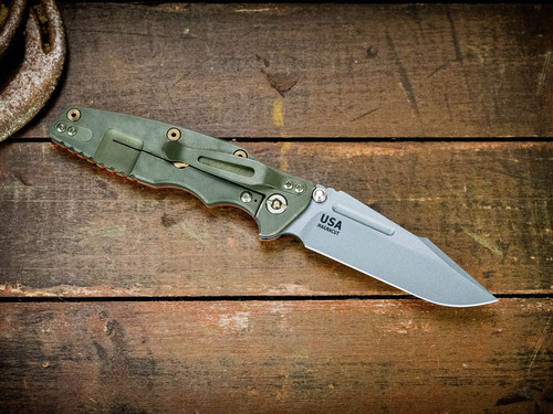 Eklipse 3.5" Skinny Fullered Harpoon Spearpoint Non Flipper-Magnacut-Battle Green-Orange G10-Titanium Hardware-Lockside