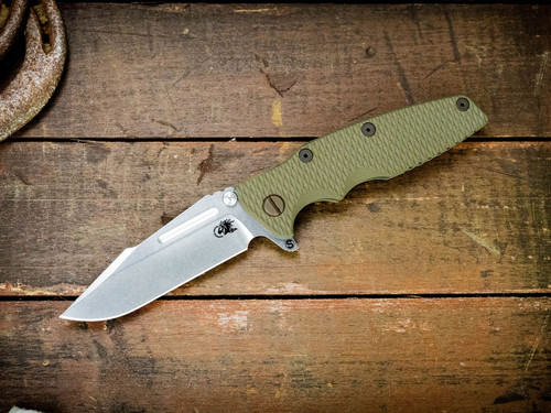 Eklipse 3.5" Skinny Fullered Harpoon Spearpoint-Magnacut-Stonewash Blade-Battle Green-OD Green G10-Titanium Hardware-Scale Side