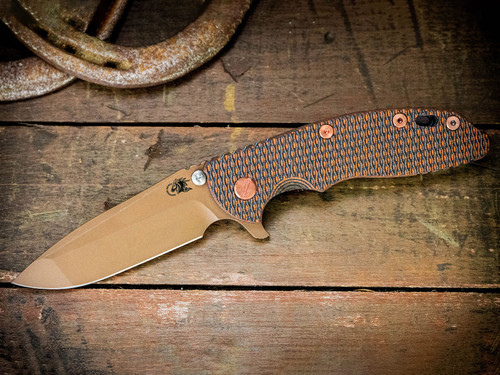 XM-18 3.5"-20CV-Spanto-Oil Rubbed Bronze-Stonewash Light Blue-Orange/Black G10-Copper Hardware-Scale Side