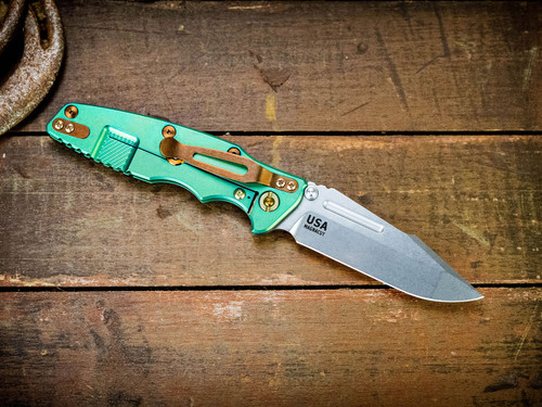 Eklipse 3.5" Skinny Fullered Harpoon Spanto Non Flipper-Magnacut-Hi Res Blue/Green-Stonewash Blade-Black G10-Titanium Hardware-Lockside