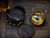 CAT-Rick Hinderer Knives Leather Coasters Set of 6 - With holder