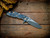 XM-18 3.5"-20CV-Slicer-Hollow Ground-Two Tone Blade-Battle Blue-Textured Natural Micarta-Copper Hardware/Ti Standoffs/Thumbstud
