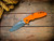 Assembly Special-XM-18 3.5"-20CV-Slicer-Hollow Ground-Two Tone Blade-Battle Green-Smooth Orange G10-Bronze Titanium/Aluminum Eklipse Hardware-Scale Side