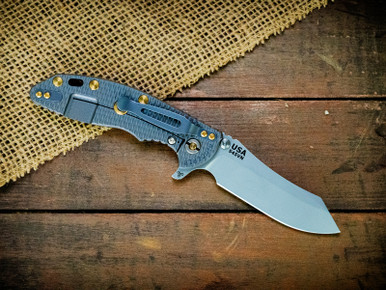 XM-18 3.5"-S45VN-Skinner-Bead Blast Blue-Grey/Black G10-Brass Hardware
