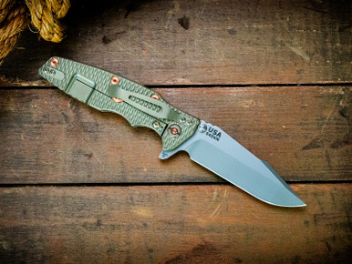 Eklipse-S45VN-Harpoon Spanto-Textured Bead Blast Green-Wood/Resin-Copper Hardware