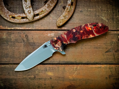 XM-18 3.5" Spanto-S45VN-Bead Blast Green/Gold-Wood/Resin-Copper/Red Aluminum Hardware
