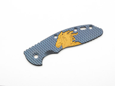 3.5" XM18 Titanium Scale-Milled Horse Head Logo-Textured-Bead Blast Blue-Bronze/Bronze