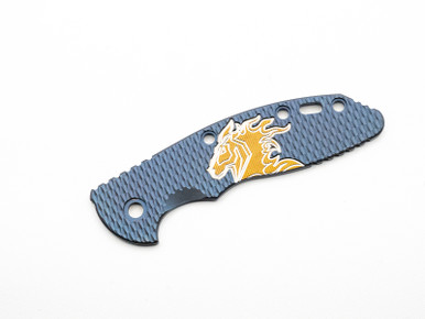 3.5" XM18 Titanium Scale-Milled Horse Head Logo-Textured-Bead Blast Blue-Silver/Bronze