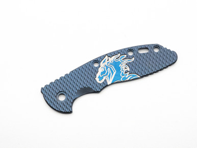 3.5" XM18 Titanium Scale-Milled Horse Head Logo-Textured-Bead Blast Blue-Silver/Blue