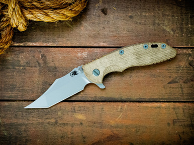 XM-18 3.5" Aggressor-Magnacut-Bead Blast Blue-Smooth OD Green Micarta-Light Blue Bead Blast Ti Hardware