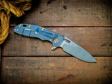 XM-18 3.5"-20CV-Slicer-Hollow Ground-Two Tone-Bead Blast Blue-Lime Green G10-Brass Hardware