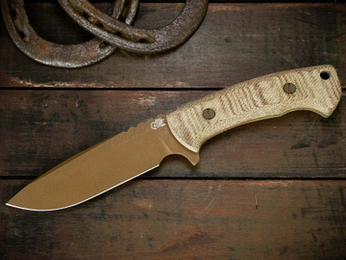 The Ranch-Spearpoint-Cerakote Barrett Brown-CPM 3V-Natural Micarta-Battle Bronze Ti Hardware