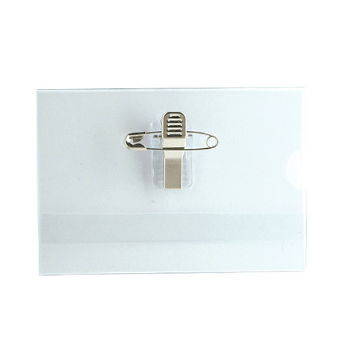 Plastic ID Card Badge Holders with Pin - 60 x 90mm - Packaging Construction on white background