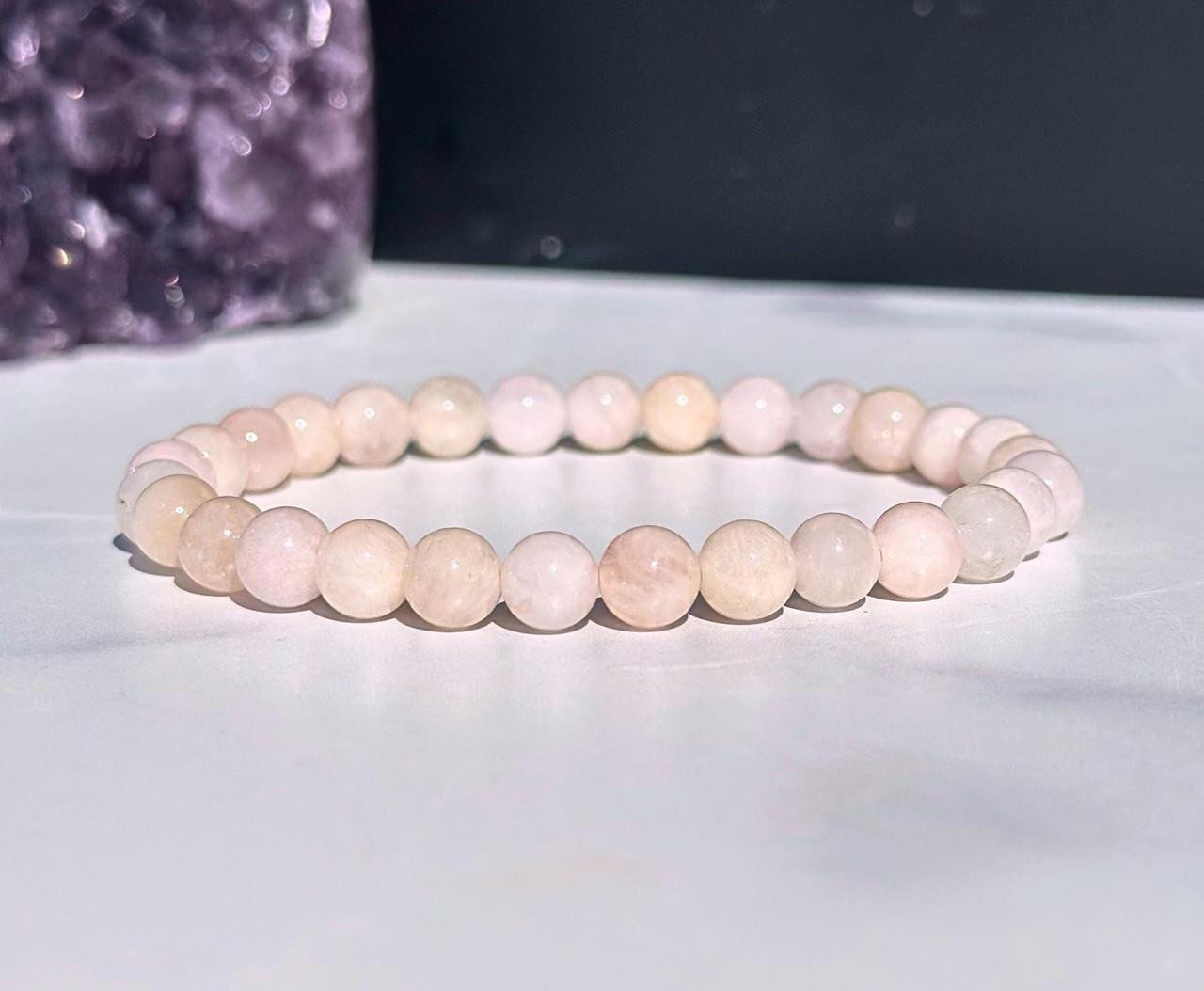 Morganite Gemstone 8mm Beaded Stretch Bracelet – Handmade With Gift Bag & Card