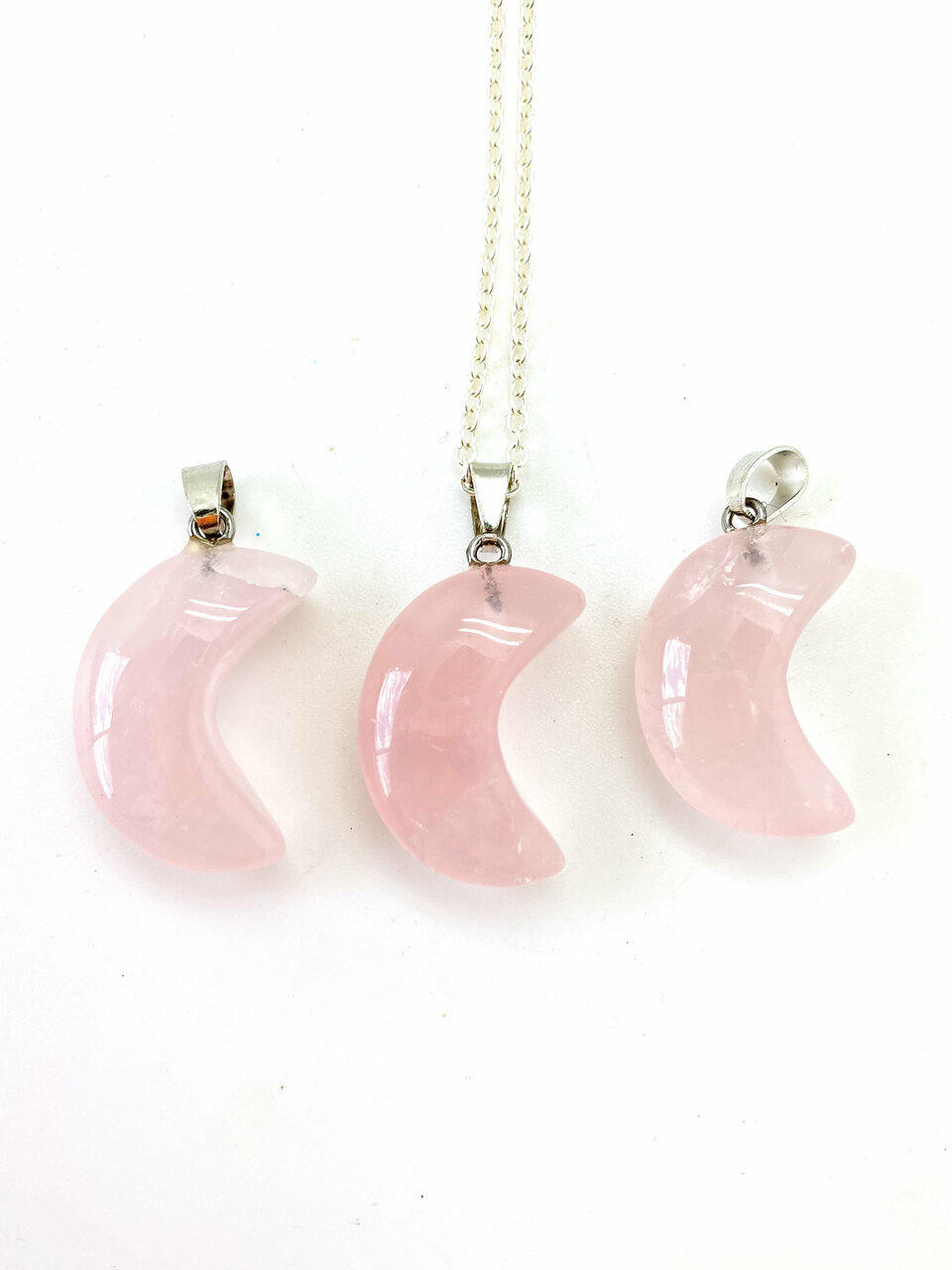 Rose Quartz Polished Moon Pendant | New Moon Beginnings