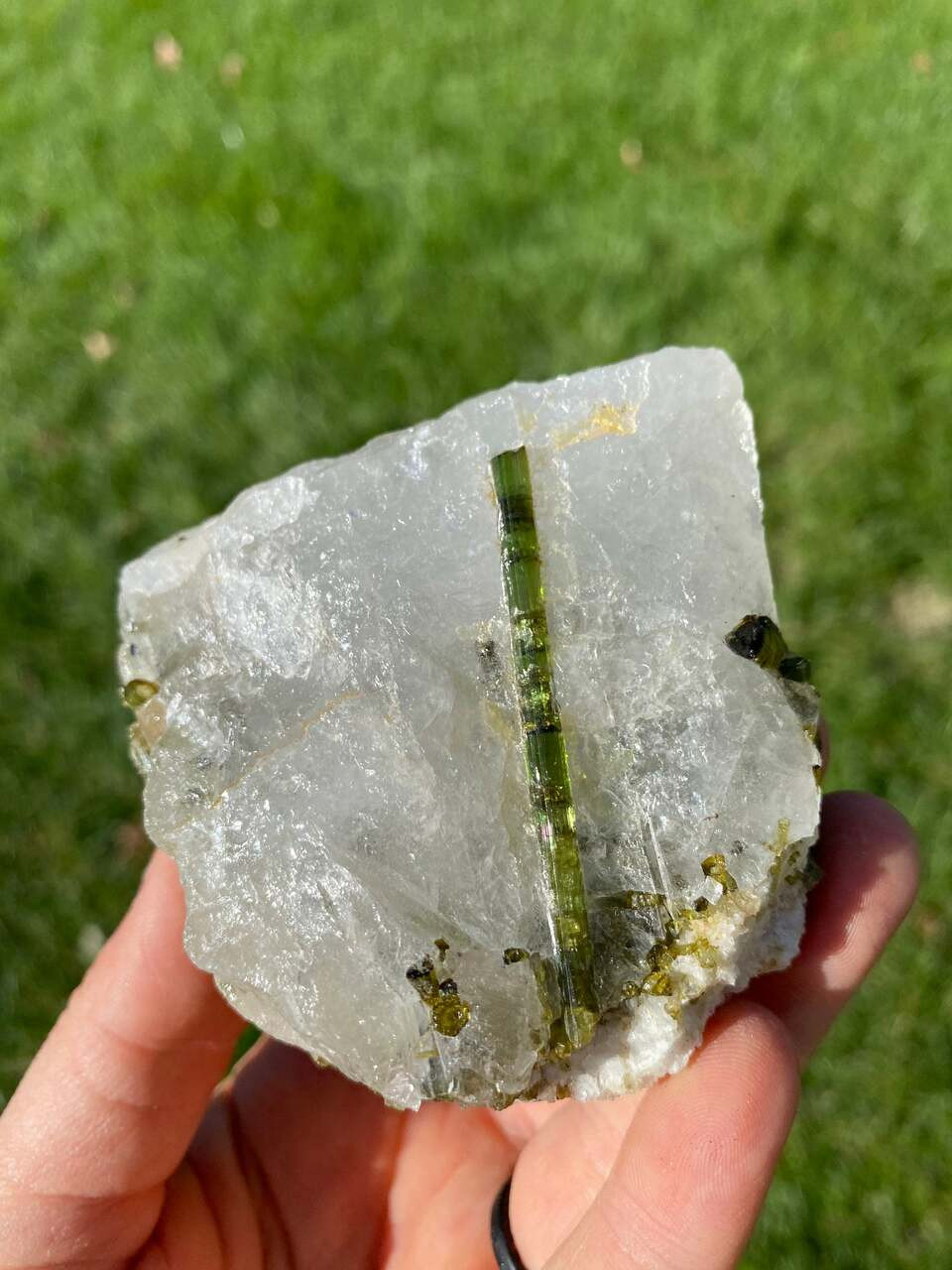Raw Green Tourmaline & Clear Quartz Crystal - 34 | New Moon Beginnings