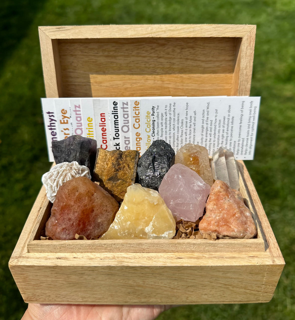 Positive Energy & Confidence Crystal Set with Wooden Box (Raw) - 9