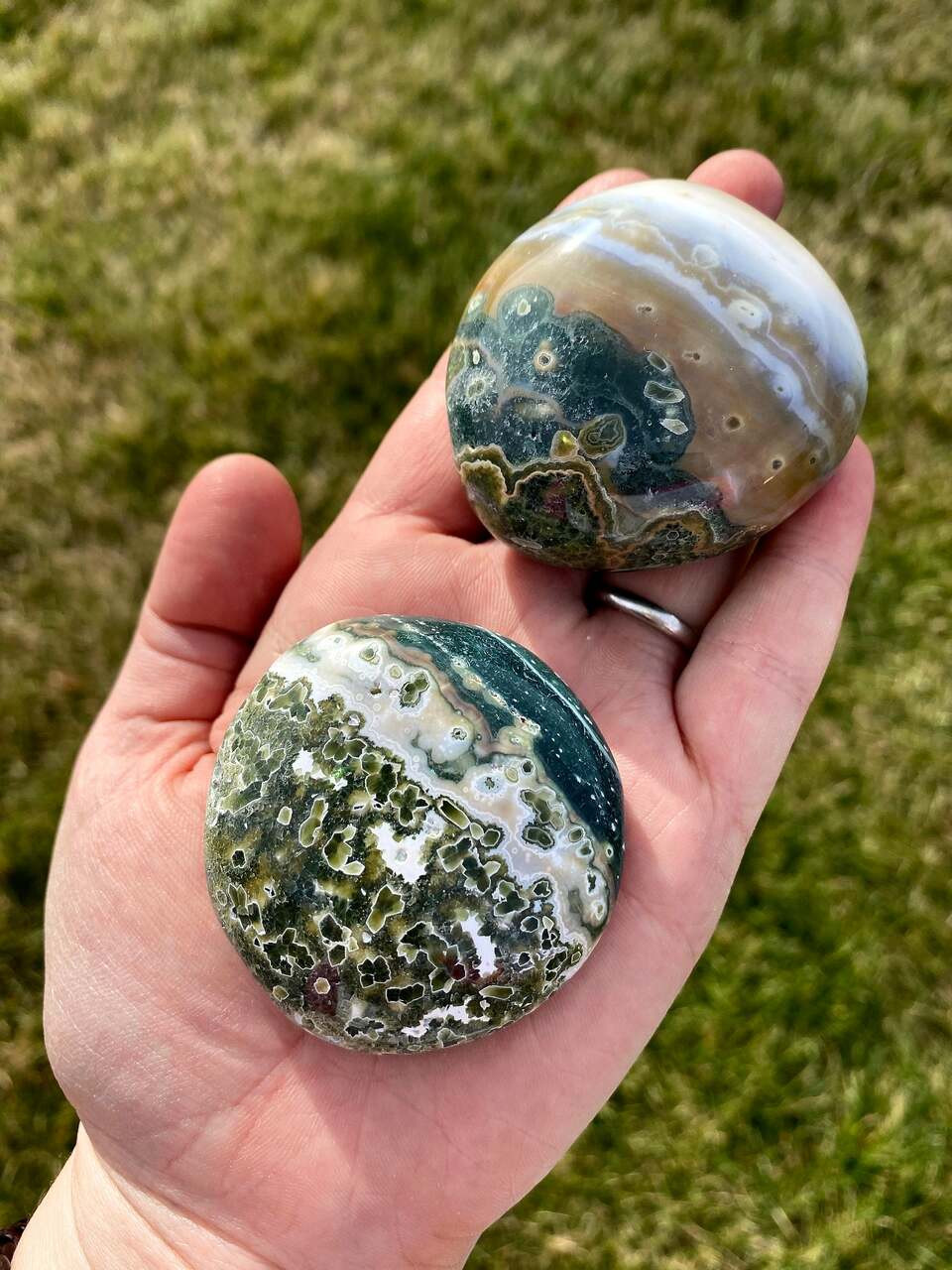 Ocean Jasper Worry Stone - Polished Stone Oval | New Moon Beginnings